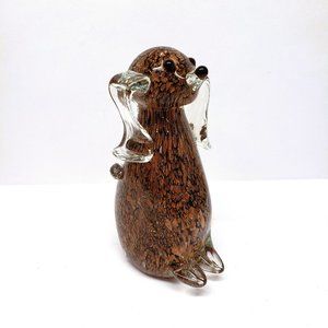 Gea Art Glass Dog Cased Glass Shiny Copper Black Puppy Figurine 2+ lbs 6" Tall